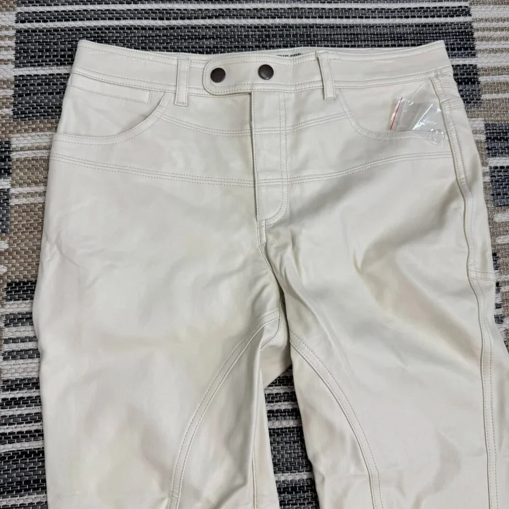 Free People We The Free Rebel Vegan Faux Leather Moto Pants Ivory‎ Cream Size 10